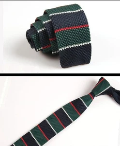 Men's Narrow Slim Navy Blue Green Stripe Tie Knit Knitted Necktie Skinny ZZLD004 - Picture 1 of 1