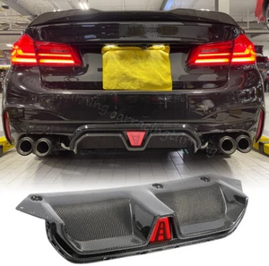 Fit For BMW F90 M5 2018-2023 REAL CARBON Rear Bumper Diffuser Lip W/ LED Light - Bild 1 von 14