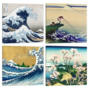 Quadri Moderni Hokusai la Grande Onda 4 pz 30x30 CM Stampa su Tela Arredamento - Imagen 1 de 6