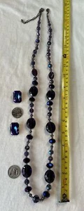 Gorgeous Deep Purple Blue Aurora  Borealis Glass Beads & Comfy Clip Earrings Set - Picture 1 of 10