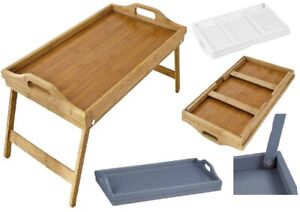 Bamboo Wooden Breakfast Serving Lap Tray Folding Legs Portable Over Bed Table