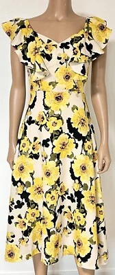 J.O.A. Vestido midi floral amarillo para Modcloth talla pequeña lino como volantes Foto 1 de 4