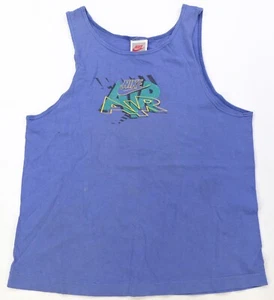 Rare Vintage NIKE Air Spell Out Swoosh Tank Top T Shirt 80s 90s Blue Youth SZ L - Picture 1 of 10