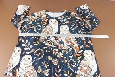 Women's Size 5XL Blue Owl Print Long Sleeve Crew Neck Pullover Top New - Image 1 of 4