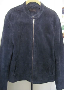 John Varvatos Blue Suede Jacket Front Zipper Pockets Size M - Picture 1 of 3