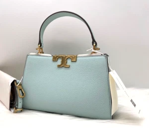 AUTH NWT $568 Tory Burch Mini Eleanor Top Handle Pebbled Leather Satchel In Sky - Picture 1 of 19
