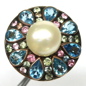 925Silver 12 mm. White Pearl , Topaz, Peridot & Sapphire Jewelry Ring Size 7.75 - Picture 1 of 4
