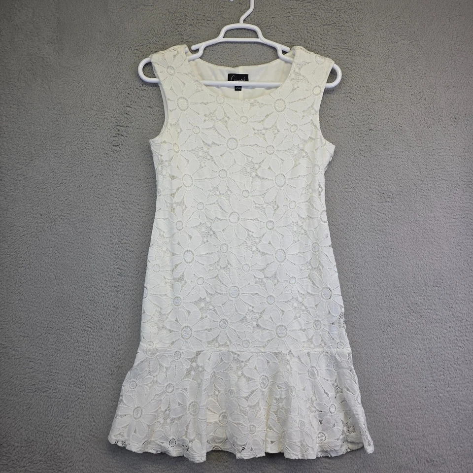 Vestido corto Connected para mujer línea 12 A blanco con superposición floral Cottagecore Boho Y2K Foto 1 de 4