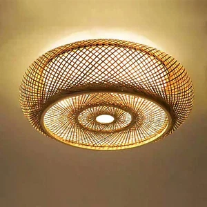 20" Flush Mount Bamboo Shade Ceiling Light Fixture Hanging Pendant Lamp Design - Picture 1 of 17
