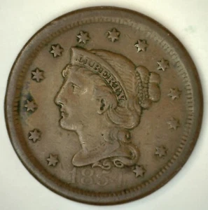 1854 Braided Hair Large Cent 1c US Coin Extra Fine Circulated Philadelphia Mint - Bild 1 von 2
