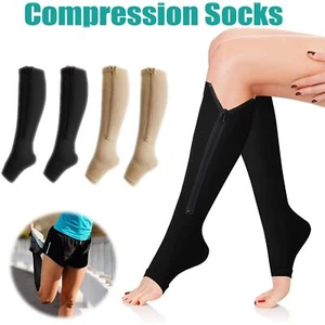 Compression Zip Up Socks Open-Toe Zipper Leg Support Unisex Socks Knee Sleeve - Picture 1 of 48
