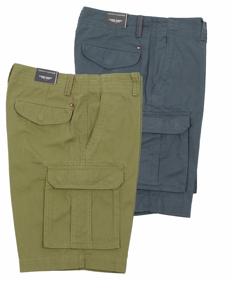 TOMMY HILFIGER HOMBRE CARGO VERDE AZUL PANTALONES CORTOS FRENTE PLANO LOGO AS302 Foto 1 de 1