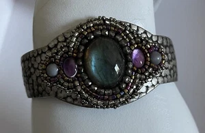 Georgeous “Free Spirit” Gemstone Labradorite Amethyst Quartz Cuff Bracelet. - Picture 1 of 7