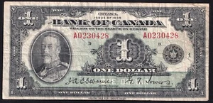 Canada 1935 $1 One Dollar Osborne Towers - A 0230428 First Banknote Series - Picture 1 of 2