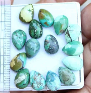 44.00 Cts 8.5*12 mm Natural Tibet Turquoise Pear Cabochon Loose Gemstone 15 Pcs - Picture 1 of 4