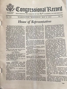 CONGRESSIONAL RECORD GEN RALPH TRUMAN 5/9/62 w/NOTE, ORIGINAL MAILING ENVELOPE - Picture 1 of 7