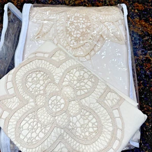 Shabby Chic ECRU Cotton Crochet Lace Duvet Cover Size QUEEN - Picture 1 of 14