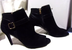 Marc Fisher Women's 'Shimmee' Black Leather/Suede Heel Peep Toe Booties~ 7.5M - Picture 1 of 13
