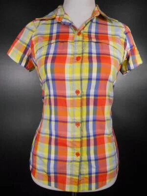 Vented Beautiful女式XS Columbia Omni-Shade橙色格子SS纽扣衬衫 — 第 1/4 张图片