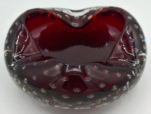 Murano Red Cased in Clear Bullicante Pinched Edges Ashtray - Picture 1 of 9