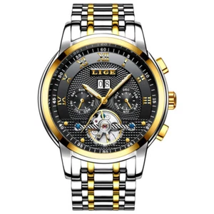 LIGE Watch Men Mechanical Automatic Wristwatch Roman Numeral Male Steel Watches - Picture 1 of 26