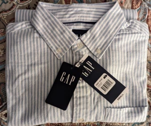 Gap Long Sleeve Button Down Oxford Shirt Medium Blue Pin Stripe, New with Tags - Picture 1 of 9