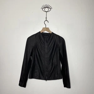 Vince Women's Size XS Black Soft Leather Rib Knit Arm Panel Double Zip Jacket - Picture 1 of 3