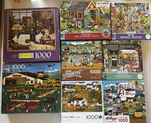 Puzzle Lote 8 Ceaco Buffalo De Colección MB 1000 PC Charles Wysocki + Mascotas + Edredones Jardín - Imagen 1 de 12