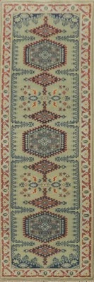 Alfombra de lana tradicional verde claro hecha a mano alfombra de corredor indio oriental 2x8 pies Foto 1 de 4