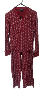 Lauren Ralph Lauren Ropa de Dormir Mujer Rojo Oscuro Tejido Waffle Conjunto Térmico Mediano - Imagen 1 de 20