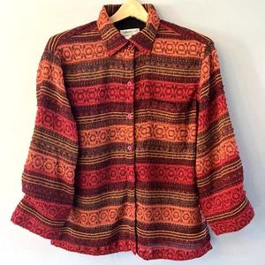 Blusa/Abrigo Coldwater Creek L Arrugado Texturado Bling Cuadrado Arte para Usar Boho Lux - Imagen 1 de 15