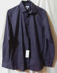 camicia bar III bottoni davanti uomo slim fit elasticizzata 15-15,5 blu navy/viola floreale nuova con etichetta - Foto 1 di 10