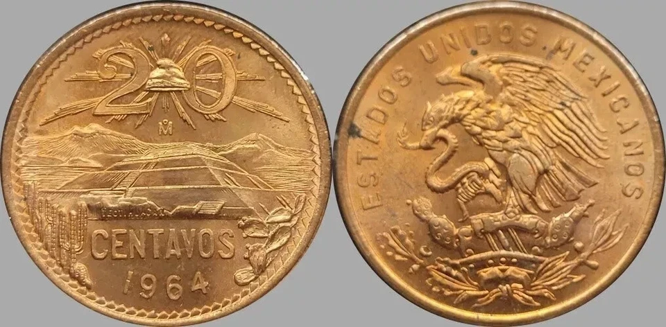 1964 年墨西哥 20 CENTAVOS 未流通未流通细节硬币 #B — 第 1/1 张图片