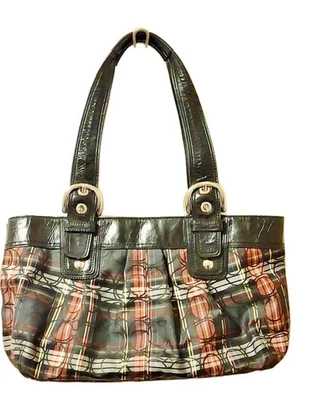 Bolso de hombro COACH LARGE F15228 Poppy Soho Signature C de lona negro tartán a cuadros Foto 1 de 4