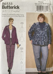 Butterick 6533 Chaqueta con Cremallera Pantalones con Capucha SIN CORTAR Patrón de Costura XXL-6X Connie Crawford - Imagen 1 de 2