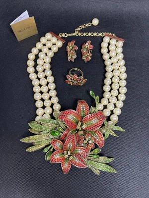 Heidi Daus Beautiful “AMARYLLIS" Crystal Floral STATEMENT Necklace 3 PC. Set Foto 1 de 4