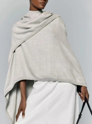 Mantón Cuyana Baby Alpaca Borde Cuadrado Capa Envoltura - Gris Brezo Claro Foto 1 de 4