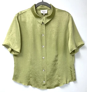 Blusa/top con botones Nanushka XL Clare verde satinado arrugado manga corta para mujer - Imagen 1 de 22