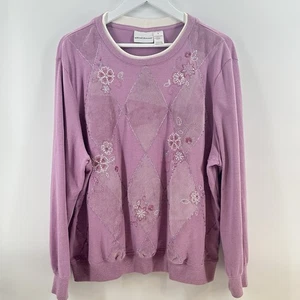 Alfred Dunner Womens Sweatshirt XL Purple Beaded Soft Embroider Sequins G1013 - Picture 1 of 13
