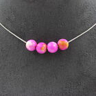 Necklace 4 Beads Jasper Pink Yellow 8 Mm. Chain Stainless Steel Necklace Femm