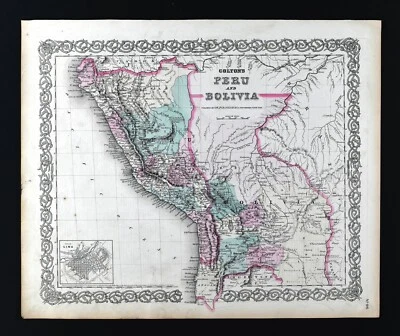 Mapa Colton América del Sur 1874 Perú Bolivia Lima Cuzco La Paz Iquitos Amazon SA Foto 1 de 4