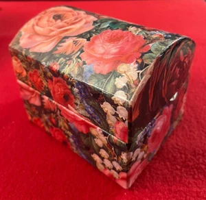 Vtg Treasure Chest Paperboard Storage Pink Red Roses Jewelry Trinket Box - Picture 1 of 6