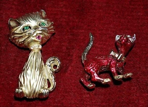 2 VINTAGE CAT BROOCHES, 1 TREMBLANT! - Picture 1 of 2
