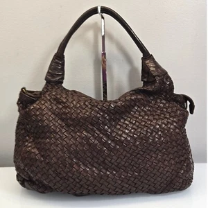 Langellotti Italian Woven Leather Shoulder Tote Bag Large Brown 3 Compartment - Picture 1 of 12