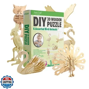 6 Pack Hands Craft DIY 3D Wooden Puzzle Bird Animals Bundle Set For Kids - Picture 1 of 4