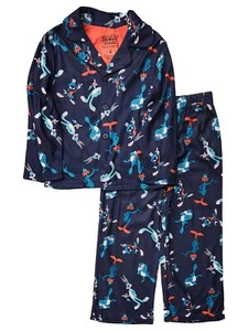 Boys Looney Tunes Navy Blue Flannel Pajama Shirt & Sleep Pants Set - Picture 1 of 2