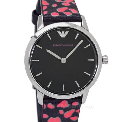 Emporio Armani Womens Casual Watch, Black Dial, Red Print Leather Strap - Image 1 of 4