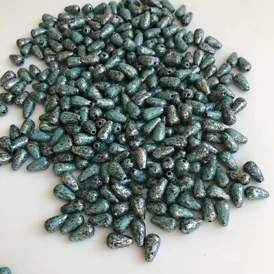25X Antique Silver Turquoise Teardrop Bead 12x7mm Distrssed Craft Resin Beads - Image 1 of 4