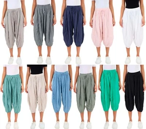 Italienische abgesetzte 3/4-lange Damenhose Gummibund Seitentaschen Jogginghose - Bild 1 von 47