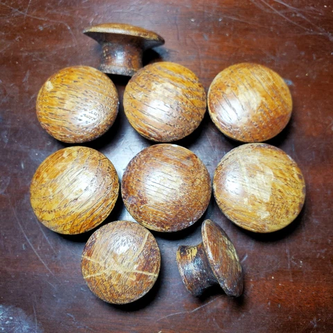 Set of 9 Antique Wooden Mushroom Shape Drawer Pulls / Knobs 1.5" & 1 5/16" Cover